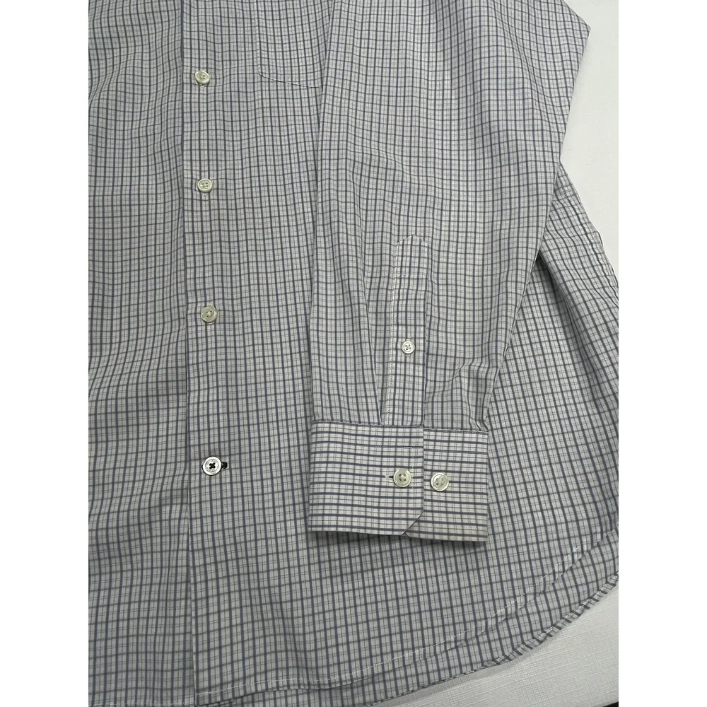 Banana Republic Classic‎ Fit Mens White Blue Checked L/S Button Up Shirt L